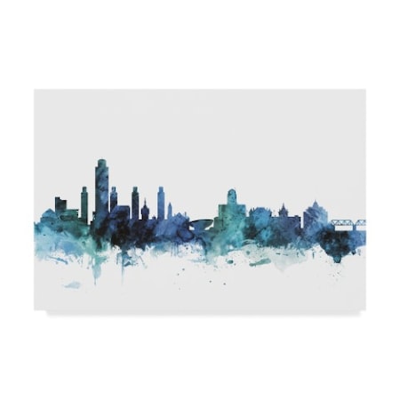 Michael Tompsett 'Albany New York Blue Teal Skyline' Canvas Art,30x47